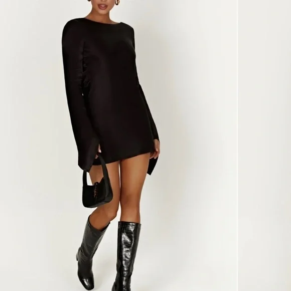 Meshki Davina Satin Long Sleeve Mini Dress - Picture 3 of 6